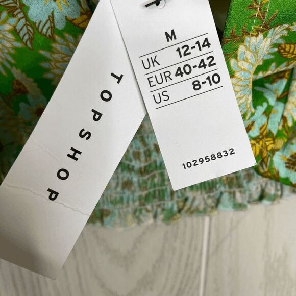 Topshop Chic Voluminous Sleeves Blouse Green Multi Size Medium - Picture 6 of 8